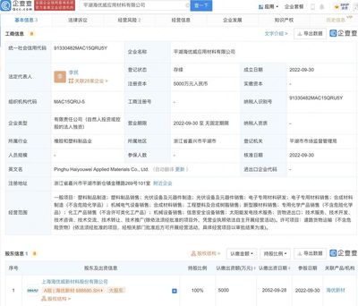 海優(yōu)新材戰(zhàn)略布局再深化 投資5000萬元成立新型膜材料應用子公司，發(fā)力銷售新增長極
